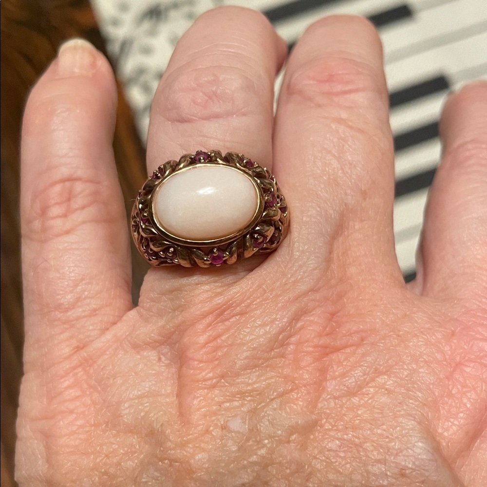 Sterling Silver 18k Rose Gold Vermeil Pink Opal Rubies Size 7 Ring - Picture 4 of 10